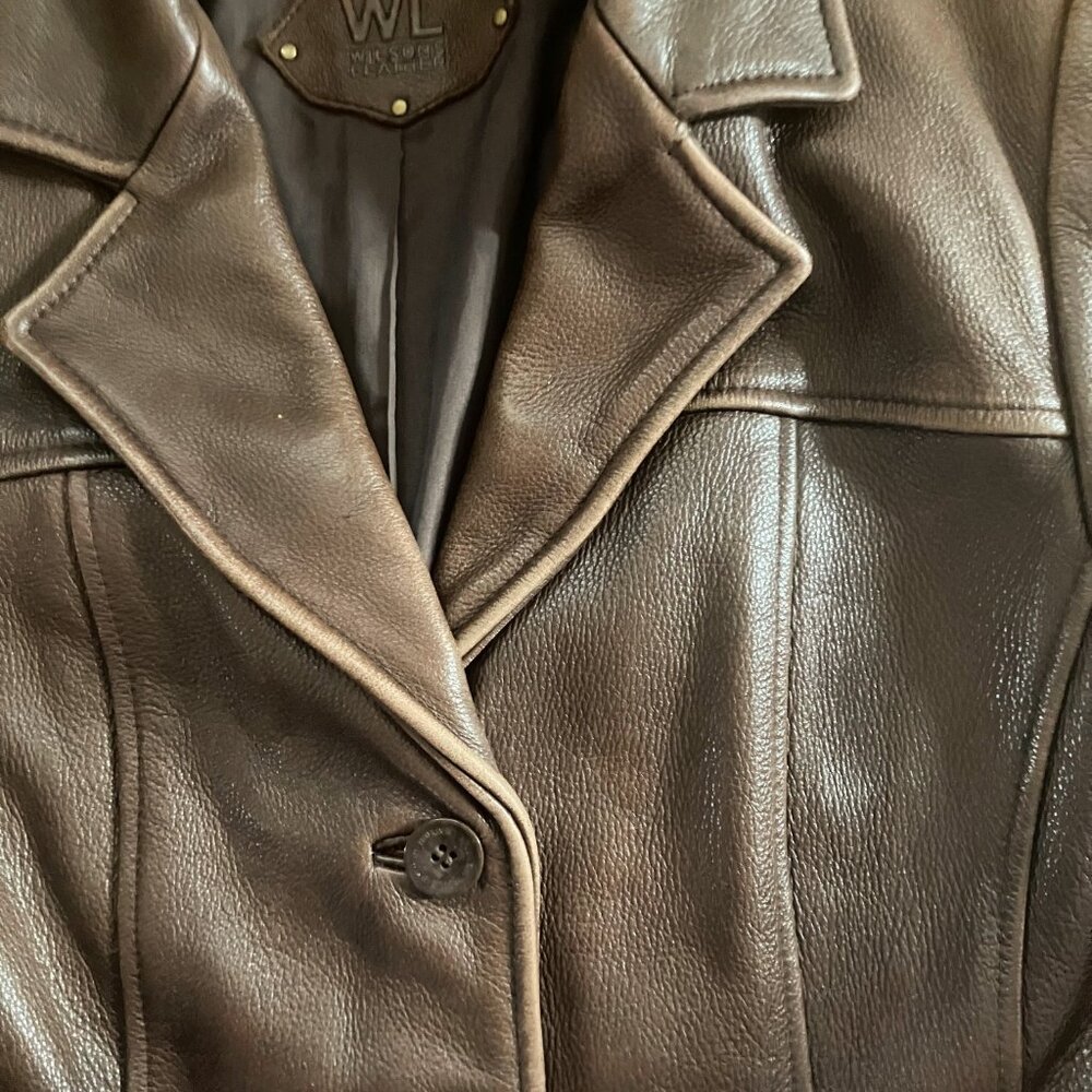 Wilsons Leather Brown Tailored Seam Distressed Pebbled Leather Blazer Jacket - Picture 2 of 10